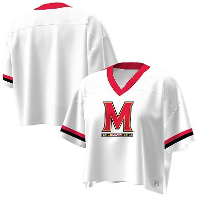 Women's Under Armour White Maryland Terrapins Fashion Jersey Boxy Cropped V-Neck T-Shirt