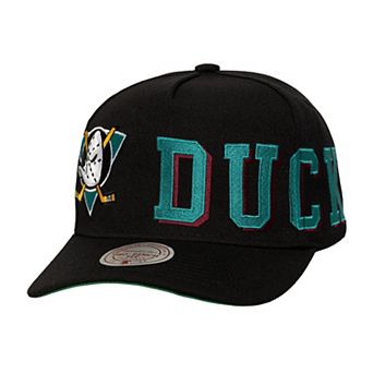 Men's Mitchell & Ness Black Anaheim Ducks Busted Logo Wordmark Wrap-Around Pro Pinch Adjustable Hat