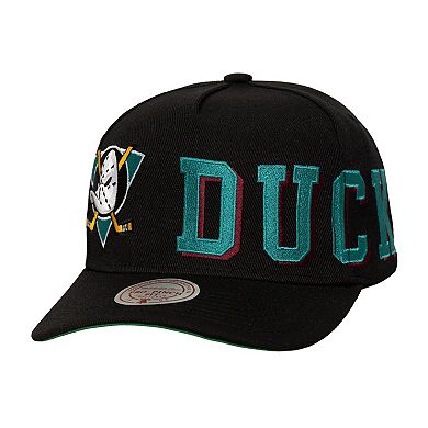 Men's Mitchell & Ness Black Anaheim Ducks Busted Logo Wordmark Wrap-Around Pro Pinch Adjustable Hat