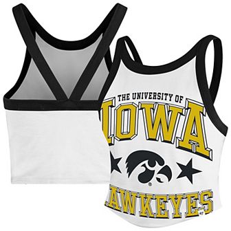 Women's '47 White Iowa Hawkeyes Energize Sporty Cropped Racerback Tank Top