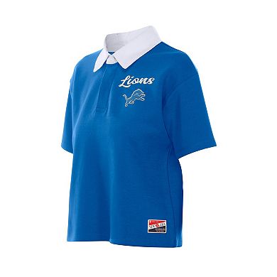 Women's New Era Blue Detroit Lions Throwback Boxy Cropped Polo