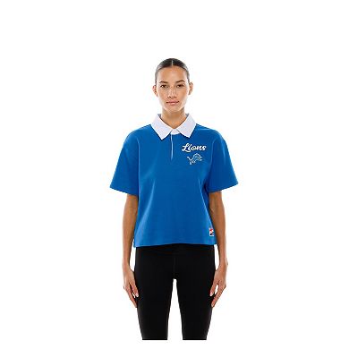 Women's New Era Blue Detroit Lions Throwback Boxy Cropped Polo