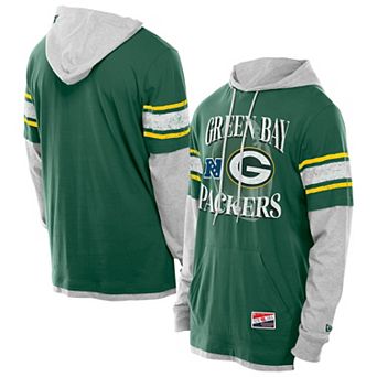 Men's New Era Green Green Bay Packers Twofer Layered Long Sleeve Hoodie T-Shirt