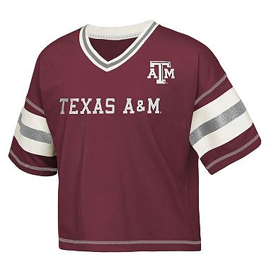 Girls Youth Maroon Texas A&M Aggies Grid Iron V-Neck T-Shirt