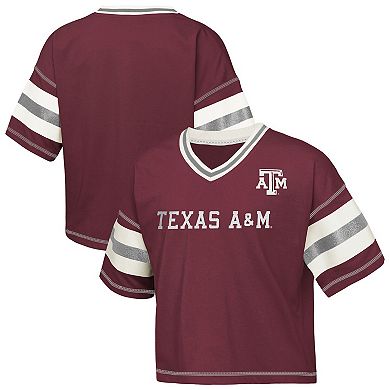 Girls Youth Maroon Texas A&M Aggies Grid Iron V-Neck T-Shirt