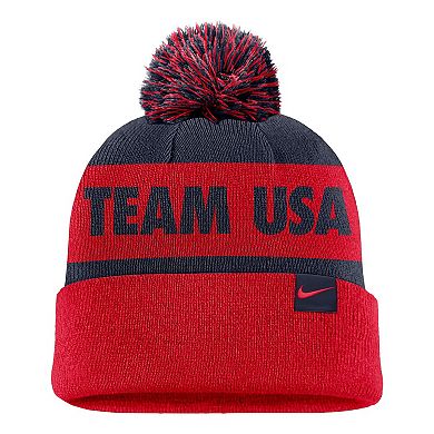 Men's Nike Red Team USA Peak Cuffed Knit Hat with Pom