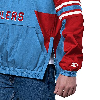 Men's Starter Light Blue Houston Oilers Gridiron Classics Vintage Logo Prospect Half-Zip Pullover