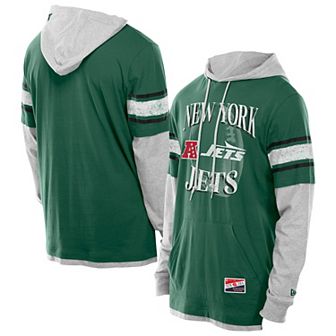 Men's New Era Green New York Jets Twofer Layered Long Sleeve Hoodie T-Shirt