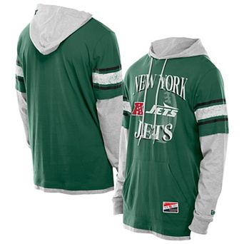 Men's New Era Green New York Jets Twofer Layered Long Sleeve Hoodie T-Shirt