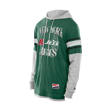 Men's New Era Green New York Jets Twofer Layered Long Sleeve Hoodie T-Shirt
