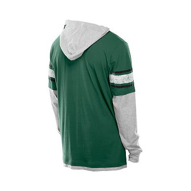 Men's New Era Green New York Jets Twofer Layered Long Sleeve Hoodie T-Shirt