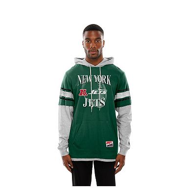 Men's New Era Green New York Jets Twofer Layered Long Sleeve Hoodie T-Shirt