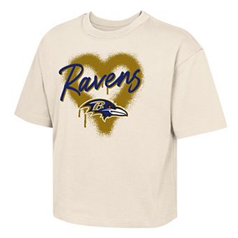 Girl's Youth Outerstuff Cream Baltimore Ravens Spray Heart T-Shirt