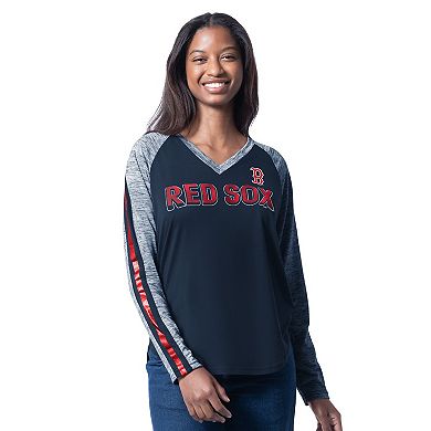 Women's G-III 4Her by Carl Banks Navy Boston Red Sox Top Dog Raglan Long Sleeve V-Neck T-Shirt