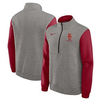 Men's Nike Heather Gray/Cardinal USC Trojans Club Fleece Half-Zip Pullover