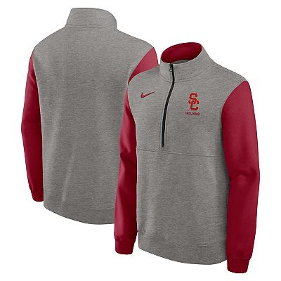 Men's Nike Heather Gray/Cardinal USC Trojans Club Fleece Half-Zip