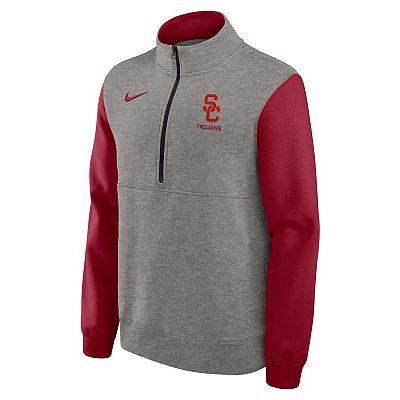 Men's Nike Heather Gray/Cardinal USC Trojans Club Fleece Half-Zip