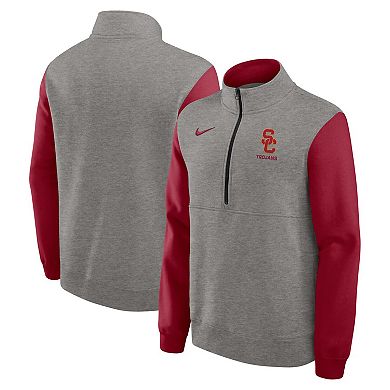 Men's Nike Heather Gray/Cardinal USC Trojans Club Fleece Half-Zip Pullover