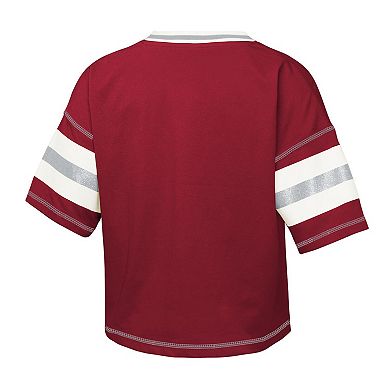 Girls Youth Crimson Indiana Hoosiers Grid Iron V-Neck T-Shirt