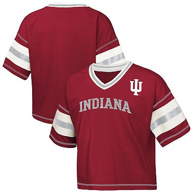 Girls Youth Crimson Indiana Hoosiers Grid Iron V-Neck T-Shirt