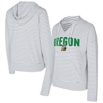 Men's Concepts Sport White/Gray Oregon Ducks French Terry Striped V-Neck Pullover Hoodie