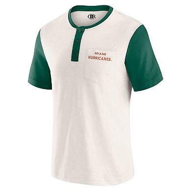 Men's Darius Rucker Collection by Fanatics Cream/Green Miami Hurricanes Henley Color Block Slub T-Shirt