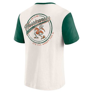 Men's Darius Rucker Collection by Fanatics Cream/Green Miami Hurricanes Henley Color Block Slub T-Shirt