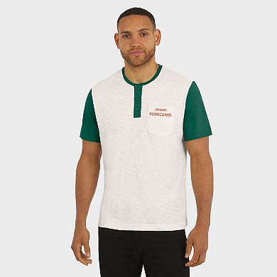 Men's Darius Rucker Collection by Fanatics Cream/Green Miami Hurricanes Henley Color Block Slub T-Shirt