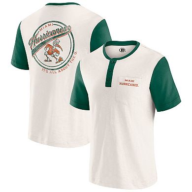 Men's Darius Rucker Collection by Fanatics Cream/Green Miami Hurricanes Henley Color Block Slub T-Shirt