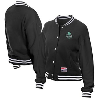 Women's New Era Black New York Liberty Throwback Varsity Fleece Full-Snap Jacket