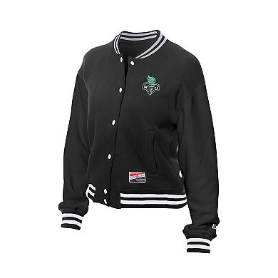 Women's New Era Black New York Liberty Throwback Varsity Fleece Full-Snap Jacket