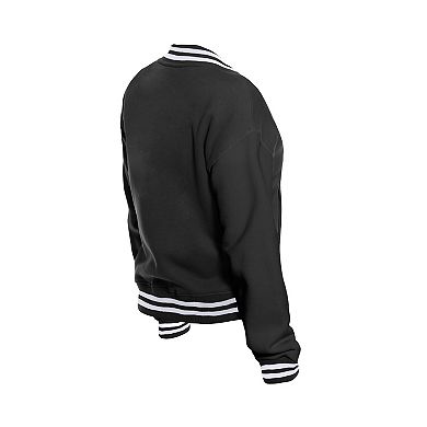 Women's New Era Black New York Liberty Throwback Varsity Fleece Full-Snap Jacket