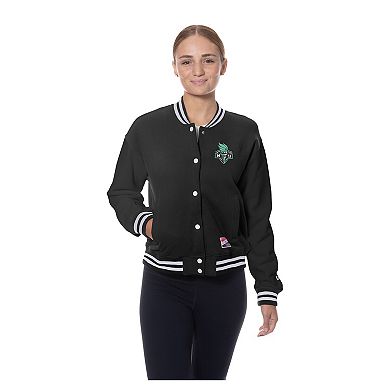 Women's New Era Black New York Liberty Throwback Varsity Fleece Full-Snap Jacket