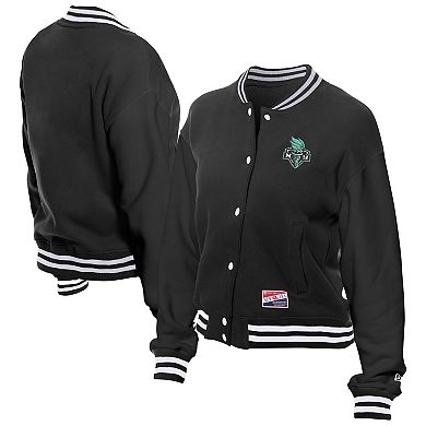 Women's New Era Black New York Liberty Throwback Varsity Fleece Full-Snap Jacket