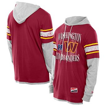 Men's New Era Burgundy Washington Commanders Twofer Layered Long Sleeve Hoodie T-Shirt
