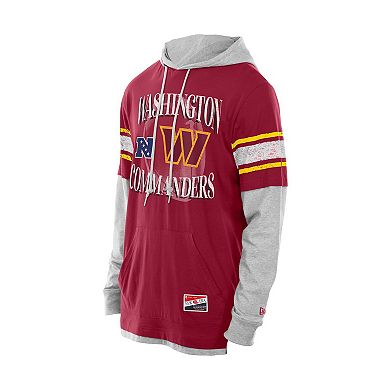 Men's New Era Burgundy Washington Commanders Twofer Layered Long Sleeve Hoodie T-Shirt