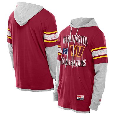 Men's New Era Burgundy Washington Commanders Twofer Layered Long Sleeve Hoodie T-Shirt