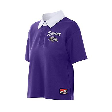 Women's New Era Purple Baltimore Ravens Throwback Boxy Cropped Polo