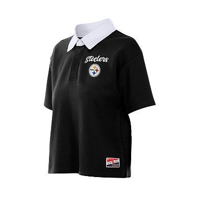 Women's New Era Black Pittsburgh Steelers Throwback Boxy Cropped Polo