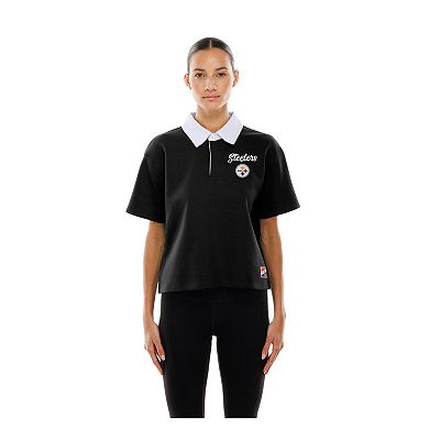Women's New Era Black Pittsburgh Steelers Throwback Boxy Cropped Polo