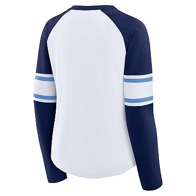 Women's Fanatics White/Navy Tennessee Titans Redzone Blitz Package Raglan Lace-Up V-Neck Long Sleeve T-Shirt