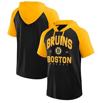 Men's Logo Athletic Black Boston Bruins Prime Raglan Short Sleeve Pullover Hoodie