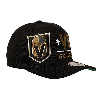 Men's Mitchell & Ness Black Vegas Golden Knights Busted Logo Wordmark Wrap-Around Pro Pinch Adjustable Hat