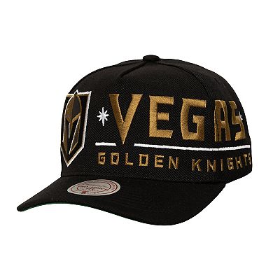 Men's Mitchell & Ness Black Vegas Golden Knights Busted Logo Wordmark Wrap-Around Pro Pinch Adjustable Hat