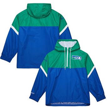 Men's Mitchell & Ness Green/Royal Seattle Seahawks Tie Breaker Vintage Logo Lightweight Anorak Half-Zip Windbreaker