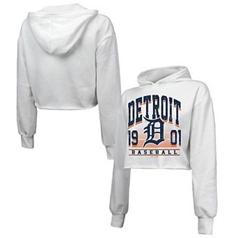 Women's Majestic Threads White Detroit Tigers Cropped Have A Field Day Tri-Blend Hoodie