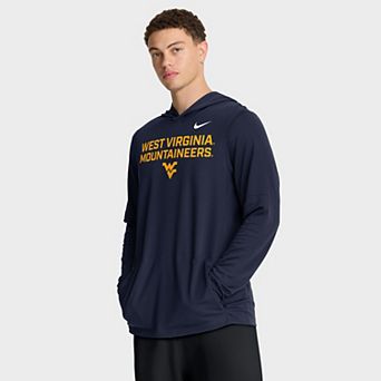 Men's Nike Navy West Virginia Mountaineers 2025 Sideline Performance Long Sleeve Hoodie T-Shirt