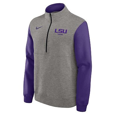 Men's Nike Heather Gray/Purple LSU Tigers Club Fleece Half-Zip Pullover