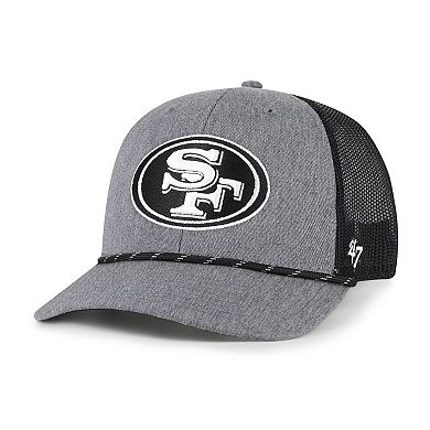 Men's '47 Heather Charcoal San Francisco 49ers Carbon Rope Trucker Adjustable Hat