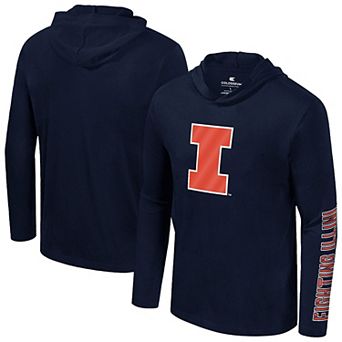 Men's Colosseum Navy Illinois Fighting Illini Color Pop Active Blend 2-Hit Long-Sleeve Hooded T-Shirt